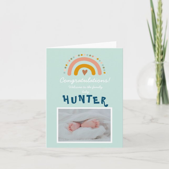 Carte Félicitations Nouveau bébé garçon photo Rainbow Ca (Devant)