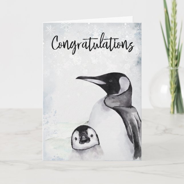 Carte Félicitations Nouveau bébé Mama Penguin Neige d'hi (Devant)