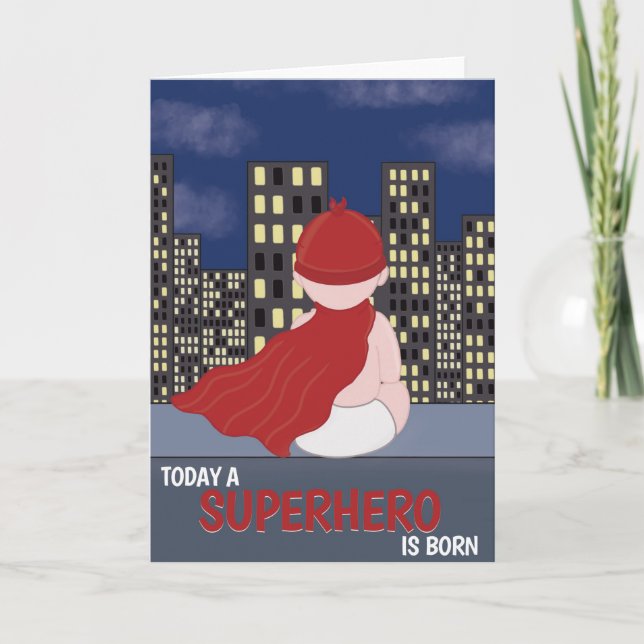 Carte Félicitations Nouveau Bébé Superhero Né (Devant)