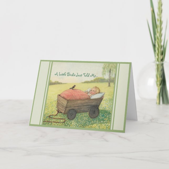 Carte Félicitations Nouveau Berceau Oiseau Bébé (Devant)