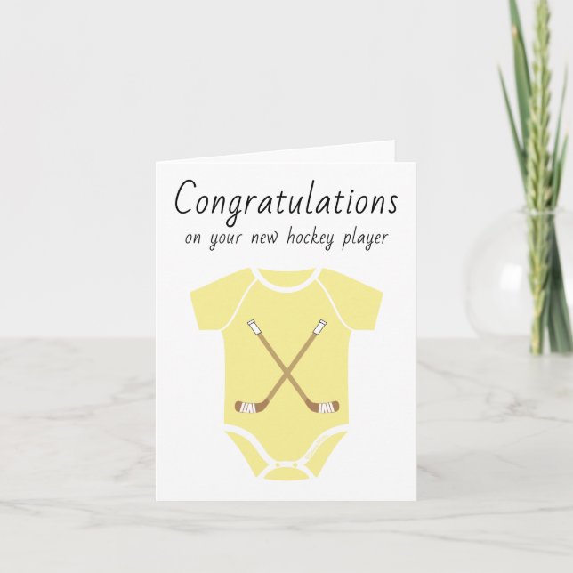 Carte Félicitations Nouveau Hockey Bébé Unisex Jaune (Devant)