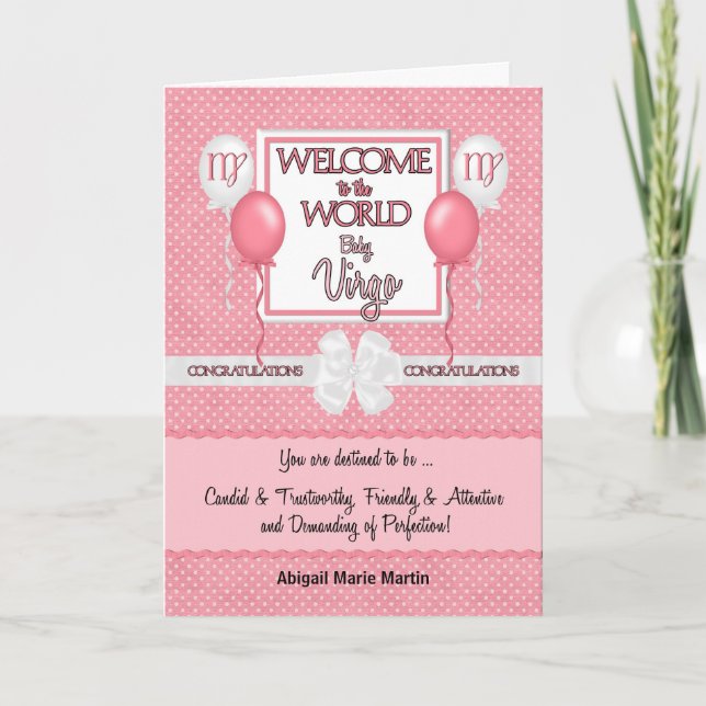 Carte Félicitations Nouvelle Bébé Fille Vierge (Devant)