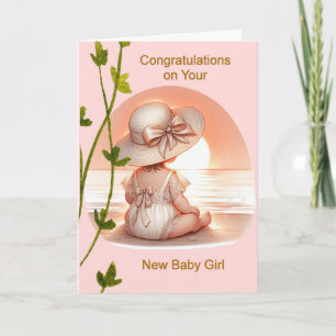 Carte Félicitations Nouvelle Bébée Fille en Pêche