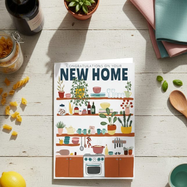 Carte FÉLICITATIONS NOUVELLE MAISON MOVING Cute Kitchen (CONGRATULATIONS NEW HOME MOVING Cute Kitchen Card
)