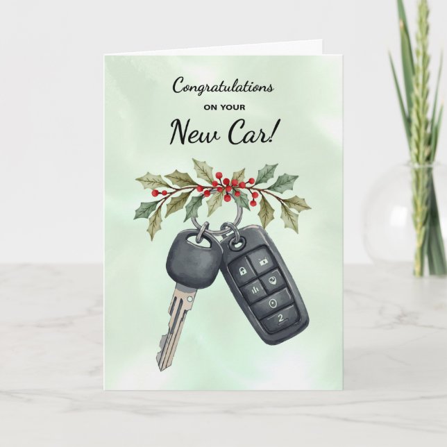 Carte Félicitations Nouvelle Voiture Noël Holly Berries (Devant)