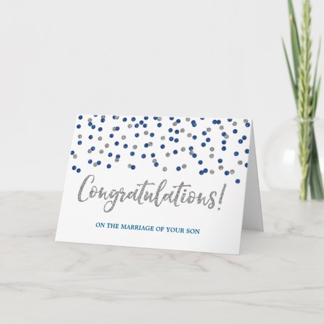 Carte Félicitations Parents de Groom Silver Blue (Devant)