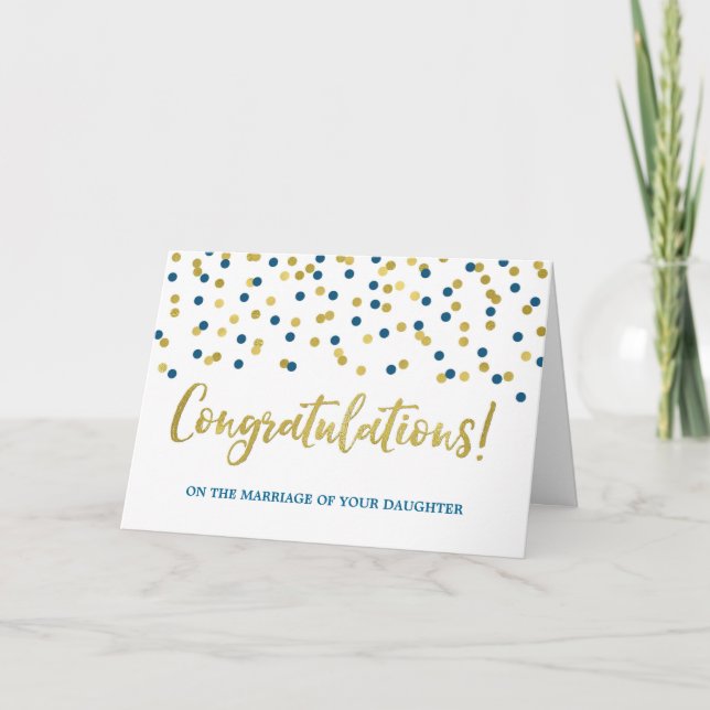 Carte Félicitations Parents of the Bride Gold Blue (Devant)