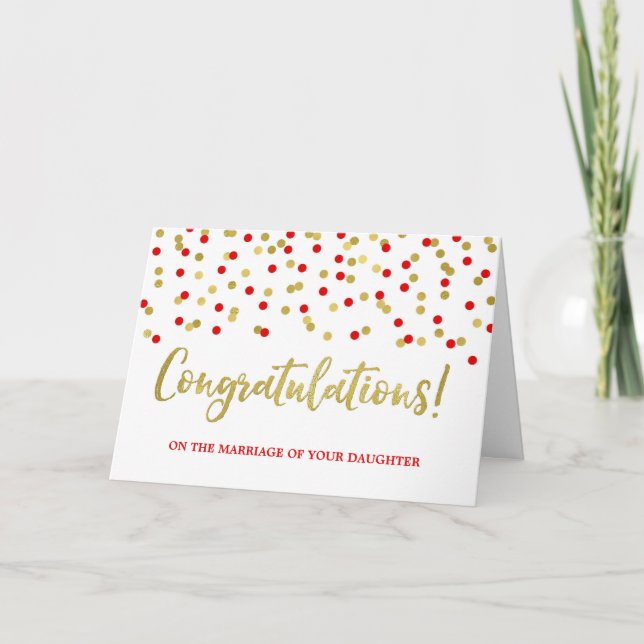 Carte Félicitations Parents of the Bride Gold Red (Devant)