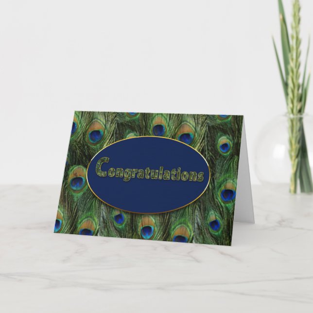 CARTE FÉLICITATIONS - PEACOCK FEATHERS (Devant)