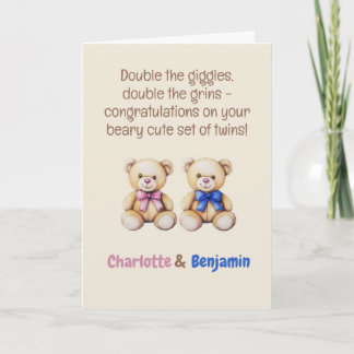 Carte Félicitations personnalisées pour des jumeaux bébé