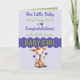 Carte Félicitations petite fille mignonne girafe pourpre