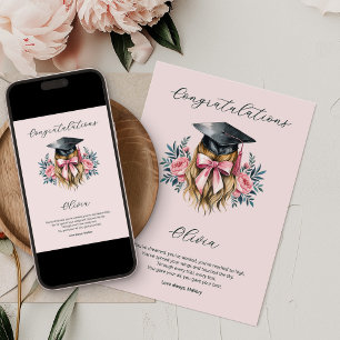 Carte Félicitations Poème de Graduation Feminine Casquet