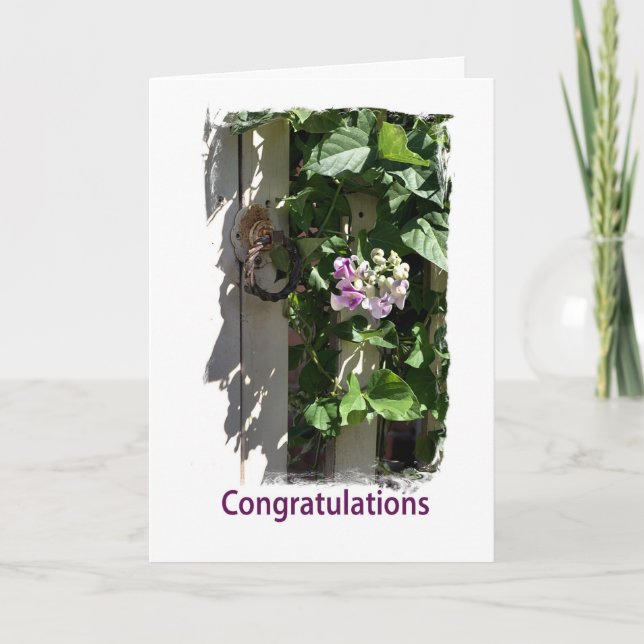 Carte Félicitations - Porte avec Fleur (Devant)