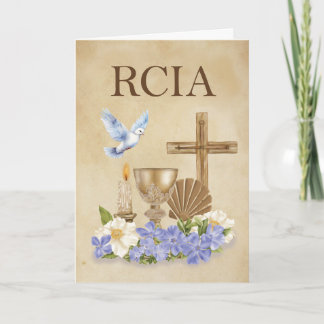 Carte Félicitations pour la foi catholique RCIA avec sac