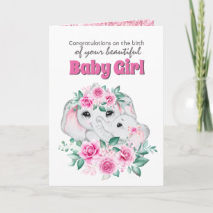 Carte Félicitations pour la naissance d'un éléphant rose