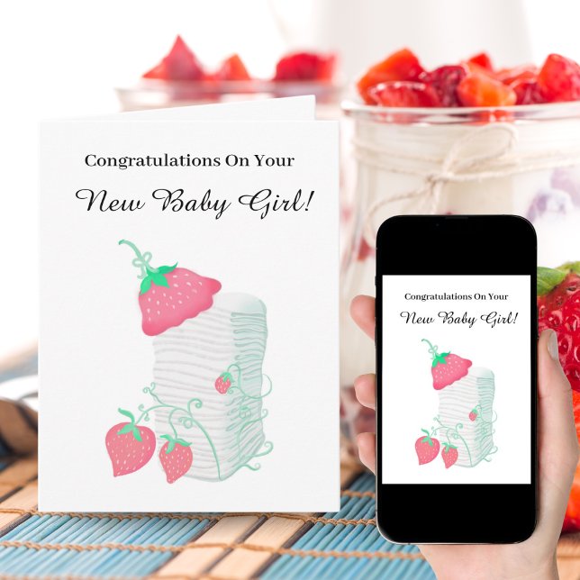 Carte Félicitations Pour La Nouvelle Fille Bébée Fraises (Créateur téléchargé)