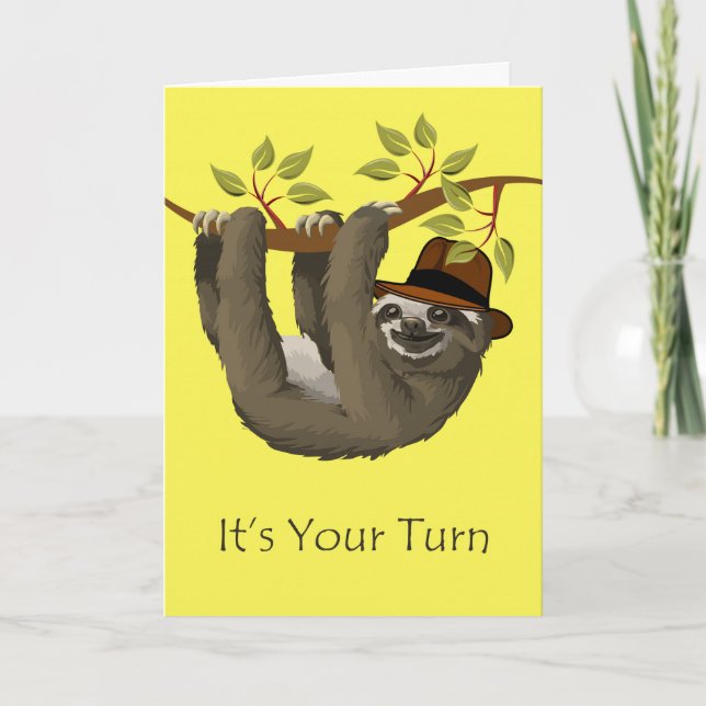 Carte Félicitations pour la retraite, Sloth avec Casquet (Devant)