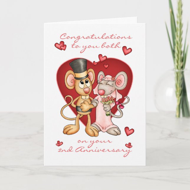 Carte Félicitations pour le 2ème anniversaire - souris m (Devant)