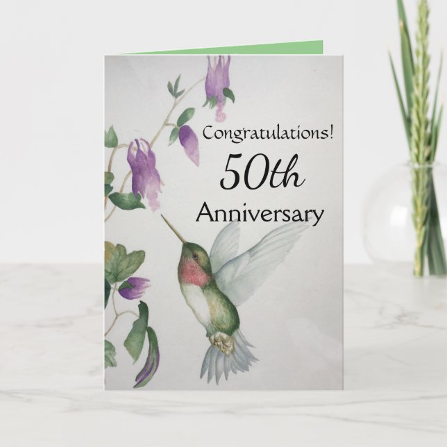 Carte Félicitations pour le 50e anniversaire Hummingbird (Devant)