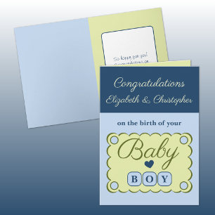 Carte Félicitations pour un bébé garçon bleu vert