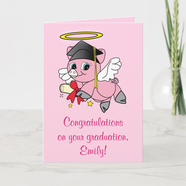 Carte Félicitations pour votre Diplôme de Cochon Angel (Devant)