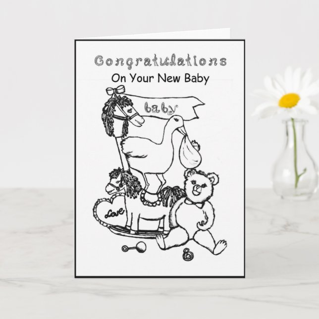 Carte Félicitations Pour Votre Nouveau Bébé Avec Jouets  (Petite plante)