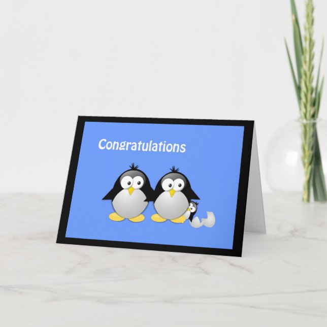 Carte Félicitations pour votre nouveau bébé Penguin Salu (Devant)
