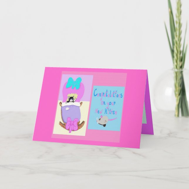 Carte Félicitations Pour Votre Nouveau Chaton, Rose (Devant)