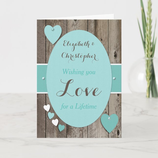 Carte Félicitations Rustique Jour de mariage turquoise (Devant)