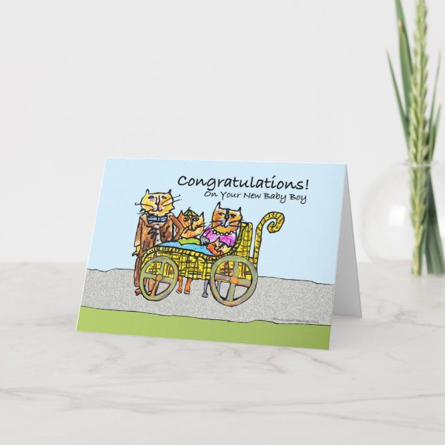 Carte Félicitations sur le nouveau bébé, famille de chat (Devant)