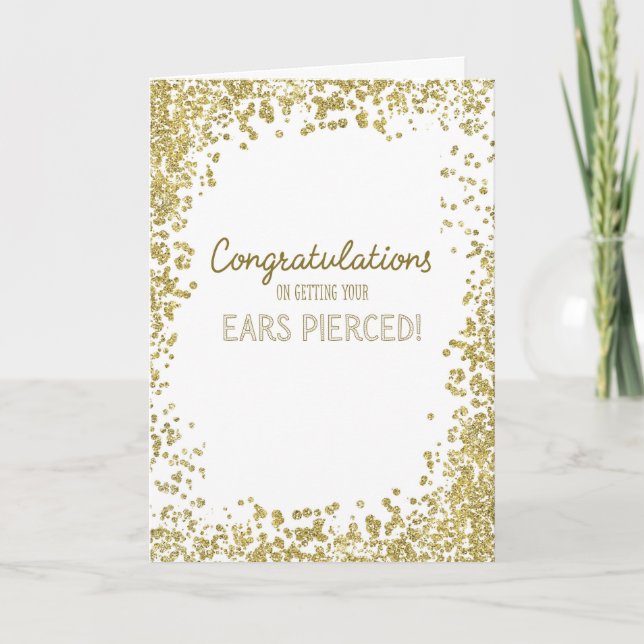Carte Félicitations sur obtenir des oreilles percées, or (Devant)