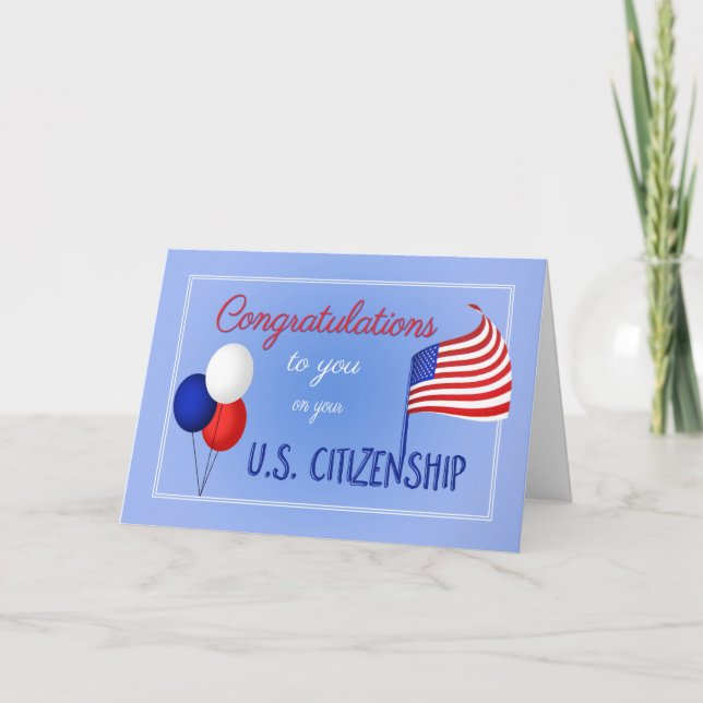 Carte Félicitations US Citoyenneté États-Unis Drapeau et (Devant)