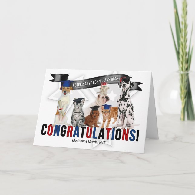 Carte Félicitations Vet Tech Graduate Chats et Chiens (Devant)