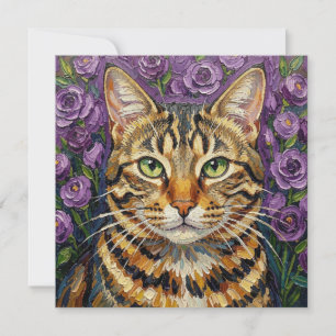 Carte Félin & Floral Chat Artistique Mignon