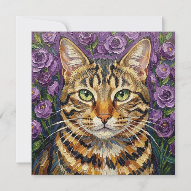 Carte Feline & Floral | Cute Artistic Cat  (Devant)