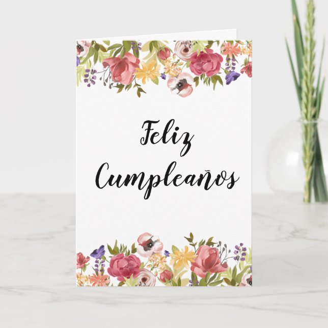 Carte Feliz Cumpleaños Floral espagnol Flower Anniversai (Devant)