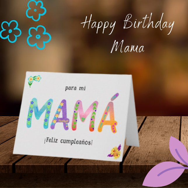 Carte Feliz Cumpleaños Mamá Lettres blanches Anniversair (Créateur téléchargé)