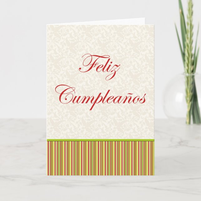 Carte Feliz Cumpleaños Spanish Birthday floral stripes (Devant)