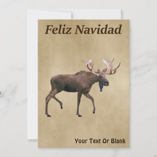Carte Feliz Navidad - Moose Sur Ancien Papier (Devant)