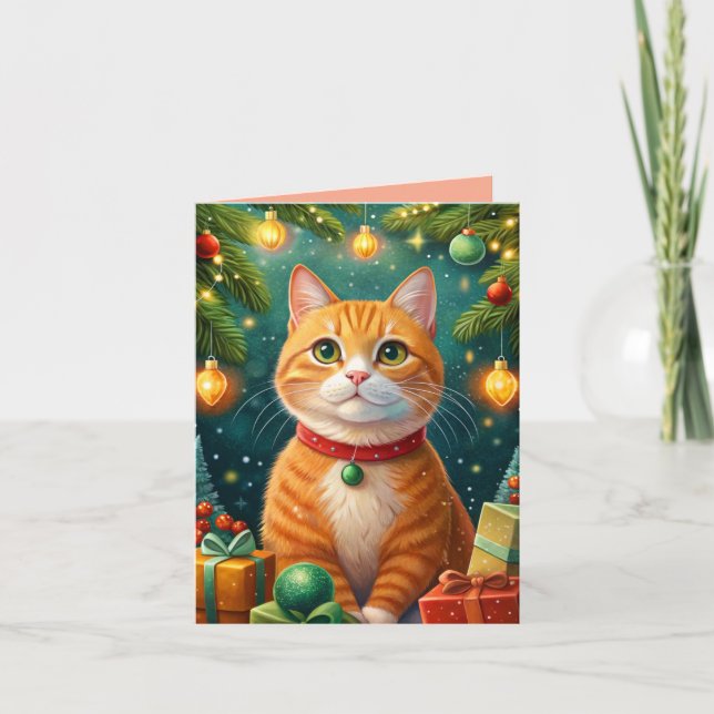 Carte Feliz navidad te desea mi gato naranja (Devant)