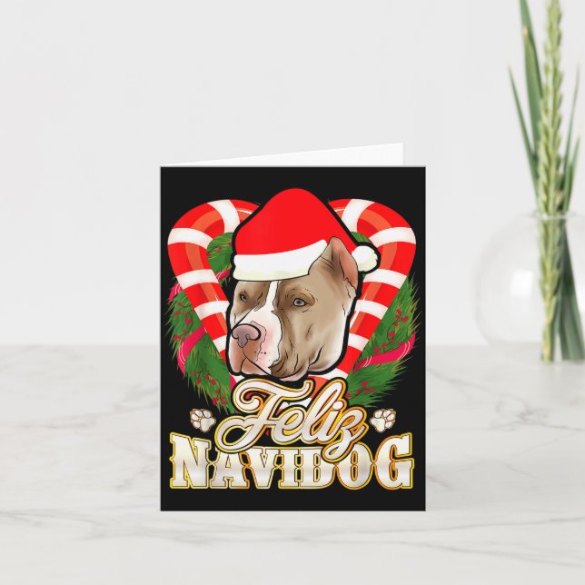 Carte Feliz Navidog Tbull With Santa Claus Hat Ttie Chri (Devant)