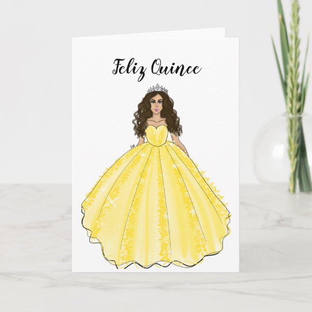 Carte Feliz Quince - Yellow Quinceañera Birthday Card  (Devant)
