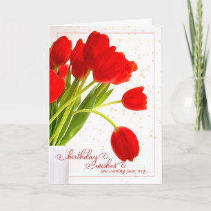 Carte Feminine Anniversaire souhaite des tulipes rouges
