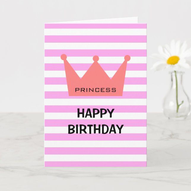 Carte Feminine Chic Princesse Joyeux Anniversaire Couron (Petite plante)