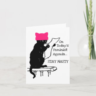 Carte Feminist Résister Chat Rose Casquette Rester Nasty