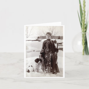 Carte Femme 1890 et son chien de chasse de la Bretagne