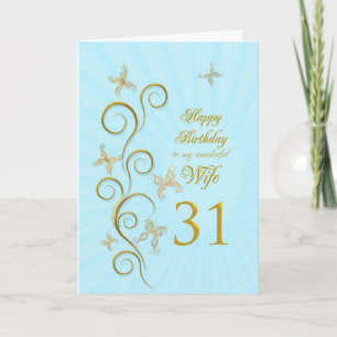 Carte Femme 31e anniversaire avec papillons dorés