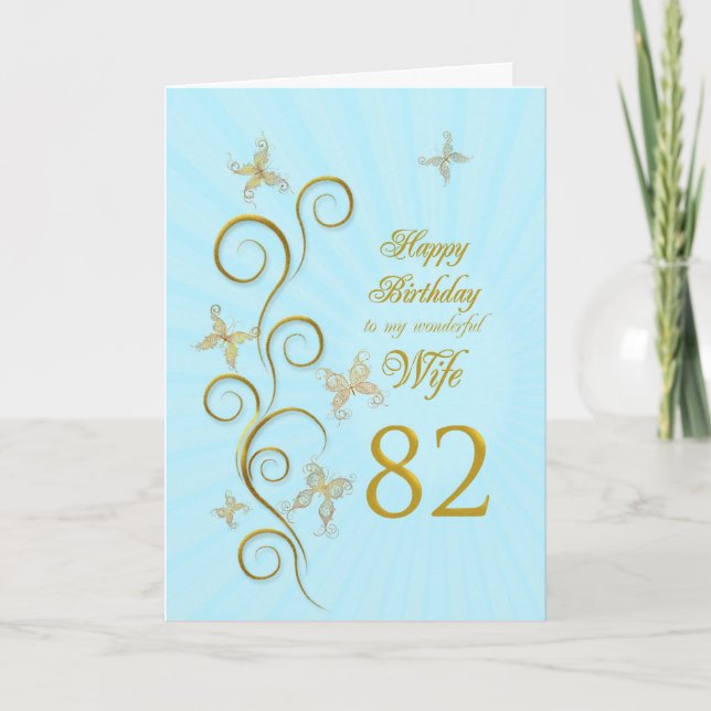 Carte Femme 82e anniversaire avec papillons dorés (Devant)