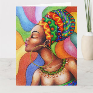 Carte Femme africaine avec cire tissu traditionnel