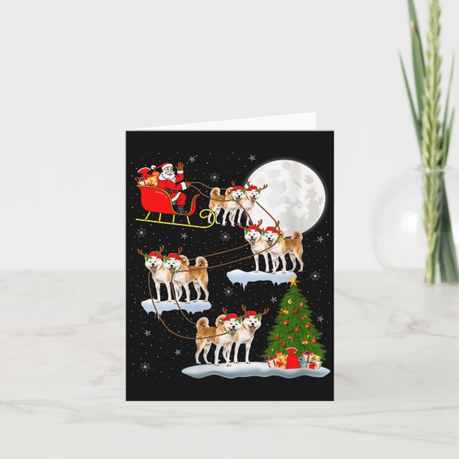 Carte Femme Akita Chien Père Noël Traîneau Volant Drôle  (Devant)